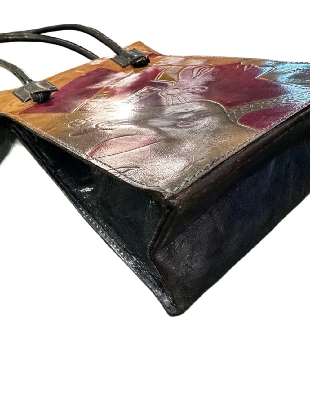 80’s NEFERTITI EGYPTIAN motif hard to find Handcrafted Leather Tote shoulder bag